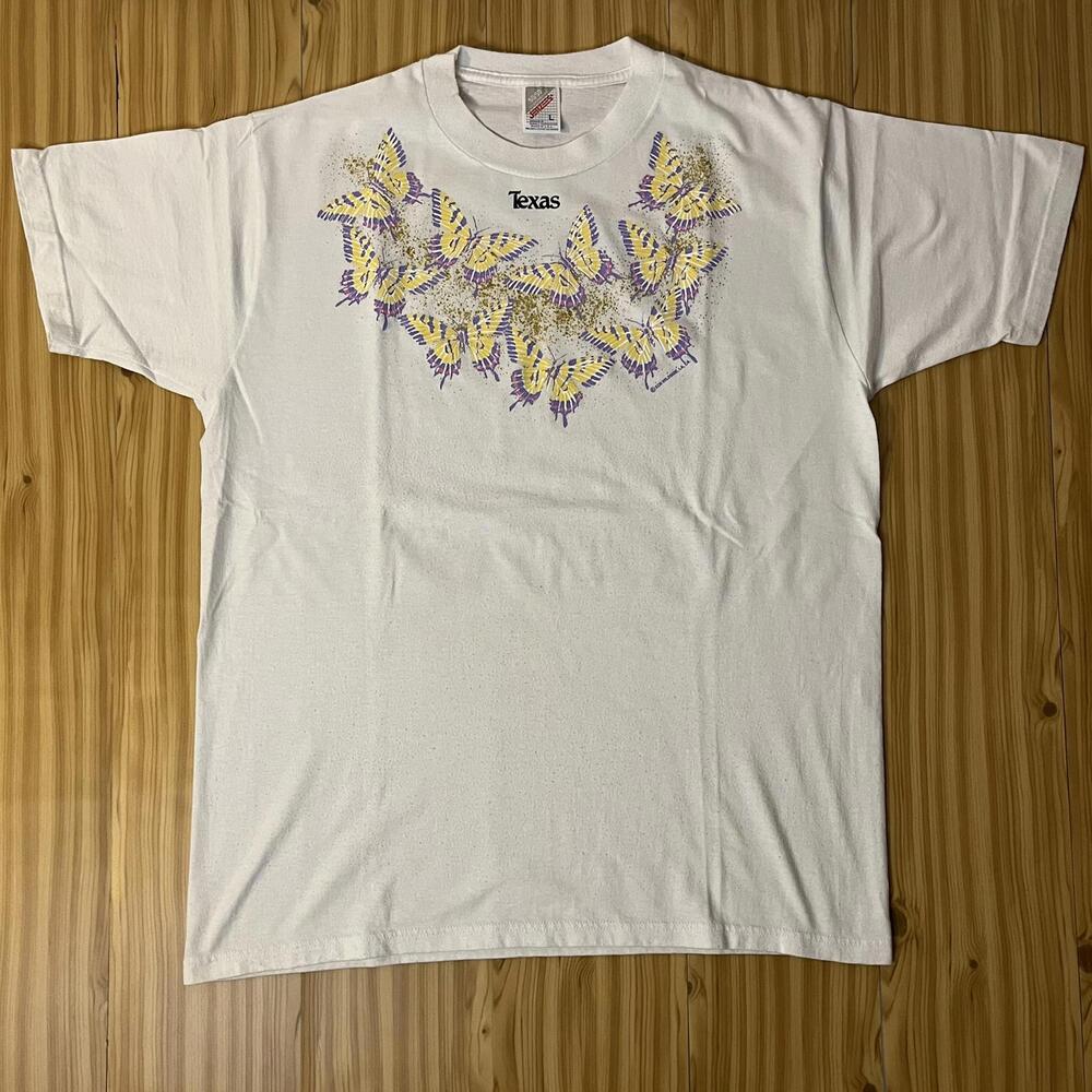 VTG 90s Wildside Glitter Butterfly Texas White Graphic Tee